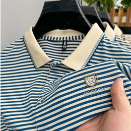 Men's Polos High Quality Breathable Cotton Short Sleeve POLO Shirt 2024 Summer Exquisite Brand Badge Stripe Design Top Soft T-shirt