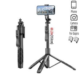 Selfie Monopods 153cm wireless selfie tripod with remote control mini portable phone holder 1/4 screw interface suitable for smartphone camera d240522