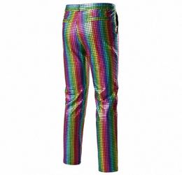 Rainbow Plaid Sequin Glitter Pants Men 70s Disco Party Dancer Singer Trousers Mens Nightclub DJ Stage Prom Pantalones Hombre 3XL Y2255412