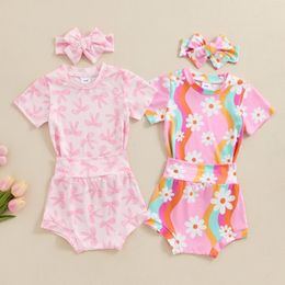Clothing Sets FOCUSNORM 0-3Y Lovely Little Girls Summer Clothes 2pcs Short Sleeve Bow/Floral Print T Shirts Shorts Headband