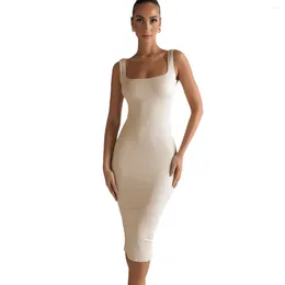 Casual Dresses 2024 Autumn Summer Women Solid White Black Tank Midi Dress Bodycon Sexy Streetwear Party Club Elegant Backless Clothes