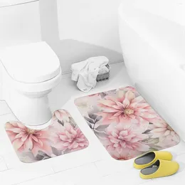 Bath Mats Bathroom Rugs Sets 2 Piece Floral Texture Pattern Absorbent U-Shaped Contour Toilet Rug