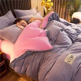 Bedding sets WOSTAR Winter warm solid velvet duvet cover 220x240 comforter flannel luxury double bed quilt bedding set king size H240521 9UY0
