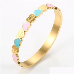 Cuff Cute Love Heart Gold Plating Staiess Steel Lucky Bangles Women Girls Wedding Party Charm Jewellery Gift217W Drop Delivery Bracelet Otnqp