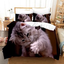 Bedding sets Cute Pet Cats 3d Printed Set Home Decor Bedspread Polyester Animals Bedclothes Soft Duvet Cover with case H240521 GBLU