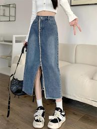 Skirts Pear-shaped High-waisted Irregular Split Denim Skirt For Women Plus Size Slimming Design A-line