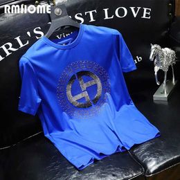 Men's T-Shirts Trend brand mens T-shirt light luxury diamond sequin design mens T-shirt short sleeved top summer new multi-color mens clothing Q240521