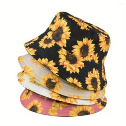 Berets Panama Sunflower Reversible Bucket Hat Sun Protection Foldable Fisherman For Women Men Summer Outdoor Fishing Hiking Bob Cap
