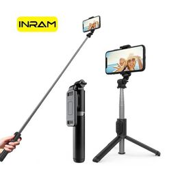 Selfie Monopods INRAM-Q01 Upgraded 10cm Extended Bluetooth Wireless Selfie Stick Foldable Single Leg Tripod for Mobile Sports Action Camera d240522