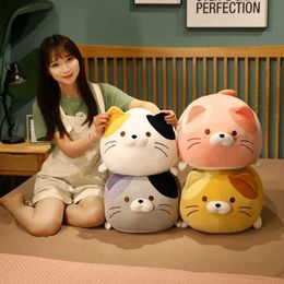 Plush Dolls Japanese-style Round Three Colours Cats Plush Toy Soft Cartoon Animal Pussy Stuffed Doll Home Decor Birthday Pillow Gift For Girl H240521