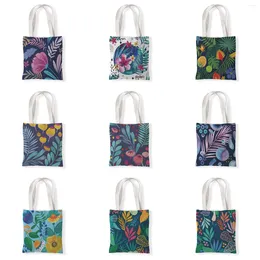 Storage Bags Flower Tote For Women Canvas Handbags Shopping Colourful Leaves Printed Bag Reusable Handbag