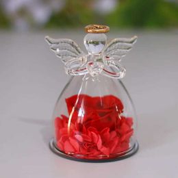 Decorative Objects Figurines Preserve Rose Angel Glass Cover for Women Eternal Flower Wedding Valentines Day Love Gift H240521 GITR