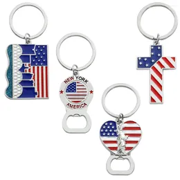 Keychains USA Flag Bottle Opener Creative American Metal Enamel Pendant Keyrings For Women Men Fashion Jewellery Friends Gift