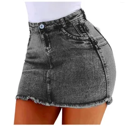 Work Dresses Women's Denim Skirt Solid Color Retro Wash High Quality A-line Burrs Female Mini 2024 Autumn Fashion