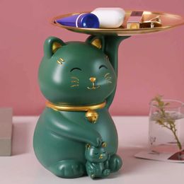 Action Toy Figures Wealthy Cat Storage Ornament Desktop Decoration Key Candy Tray Violent Bear Statue Home Living Room Wine Cooler Decorations H240522