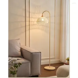 Floor Lamps Handmake Rattan E27 Led For Living Room Remote Control Dim Bedroom Bedside Lamp Sofa Side Standing Lights Home Decor