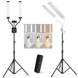 HDSNH Double Arms LED Beauty Light 40W 196 lamp beads Dimmable 3200K to 5600K Fill Light with Tripod Stand Phone Holder for Eyelash Extension Live Streaming Video