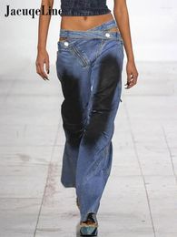 Women's Jeans Jacqueline Black Spray Paint Print Straight Cowboy Pants Cross Cut Out Belt Zip Denim Trousers 2024 Street Trend Women