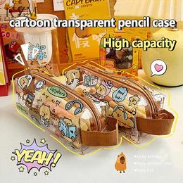 Cute Kawaii Large Capacity Transparent Stationery Bag Capibala Pencil Case Pen School Supplies Student Gift