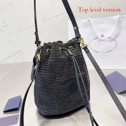 P designer bag brand Raffias Bag Woven Straw Bags Women Bucket Bag Nylon Shoulder Bags Hobos Laffia Grass Crochet Handbags Embroidery Letter Triangle Decor 696