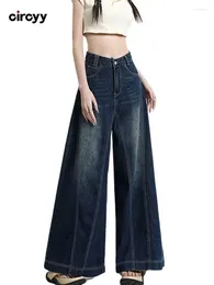 Women's Jeans Baggy Women Y2K High Waisted Blue Denim Pants Patchwork Full Length Wide Leg Trousers 2024 Streetwear Fashion Clothes