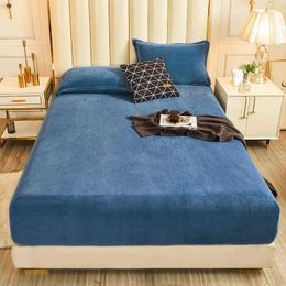 Bedding sets WOSTAR Soft warm plush fitted sheet elastic mattress cover fluffy velvet fleece bed linen winter couple double bedding 150cm H240521 QUOQ