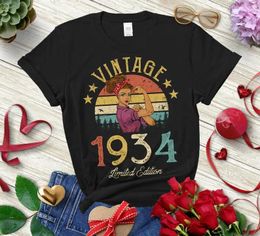 Women's T Shirts Vintage 1934 Limited Edition Retro Womens Shirt Funny 87th Birthday Gift Cotton Short Sleeve O Neck Female Clothing