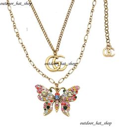 Designer Cucci Double Letter Pendant Necklaces Gold Plated Butterfly Crysatl Pearl Rhinestone Sweater Necklace For Party Jewerlry With Original Box 955