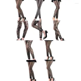 Women Socks Sexy High Waist Fishnet Footless Leggings Flower Jacquard Patterned Mesh Net Tights Black Ankle Pantyhose Stocking