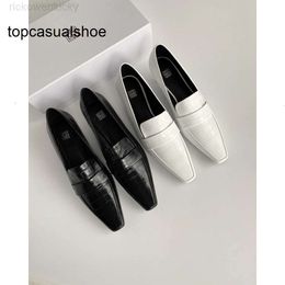 Toteme shoes French women designer Pure niche British original Slip-on shoe kitten heel square head crocodile grain cowhide muller shoes 2JHF