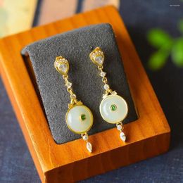 Dangle Earrings Natural Hetian Jade Safety Buckle To Make Round Face Thin-Looked Elegant Small Exquisite Fashion Stud Ear