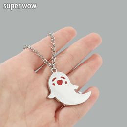 Pendant Necklaces Genshin Impact Necklace Charm Accessories Cute Cartoon Ghost Necklace Pendant Hu Tao Cosplay Jewelry Necklace Womens Party d240522