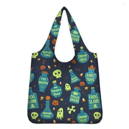 Shopping Bags Pumpkin Skull 2024 Halloween Shoulder Bag Reusable Casual Tote Female Handbag Foldable Gift For