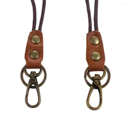 Keychains Fashion Genuine Leather Badge Holder Cowhide Keychain Phone Neck Strap Wrist Lanyard Work Card