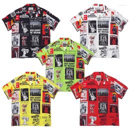 Men's Casual Shirts WACKO MARIA Polyester Fibre Chequered Po Printing Lapel Short Sleeve Breathable Thin Button Oversize 2024 Men Women