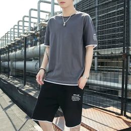 Shorts Sets for Men Casual Tracksuit Stylish Clothes Korean Style Top Elastic Xl Loose Sports Suits Outdoor Graphic Male T Shirt 240518