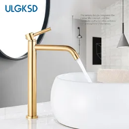 Bathroom Sink Faucets Brushed Golden Basin Deck Mounted Tall Taps Spout Vanity Mixer Tap For Torneira