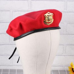 Berets Red Sailor Dance Hat Square Performance Five-Stars Woolen
