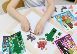 Puzzle Games 16Pcs Make a face Sticker DIY Sheets Parent-Child Game, Miner Pixel Craft Sticker for Kids Boys Party Fun Favor