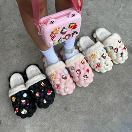 Slippers Women Winter Warm Cotton Bubble Slides With Christmas Charms Girl's Luxury Designer Bag Massage