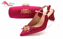 Fashionable African Shoes and Bag Set Italian Women Fuchsia Colour Nigerian Shoes with Matching Bags for Royal Wedding Party1184431