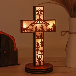 Party Decoration Wooden Luminous Cross Home Crafts Decorative Ornaments Church Pendants