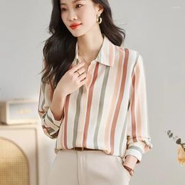 Women's Blouses Stripe Blouse Women Long Sleeve 2024 Spring OL Clothing Vintage Shirts Slim Elegant Korean Fashion Womens Tops
