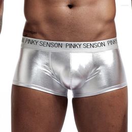 Underpants Men Boxers Shorts Bright Gold Faux Leather Male Panties Performance Underwear U Convex Pouch Homme