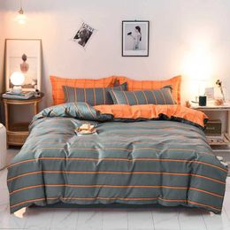 Bedding sets Striped gray down duvet cover double size reversible neutral orange checkered duvet cover geometric bedding ultra-fine fiber 3-piece setQ240521