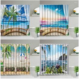 Shower Curtains Ocean Scenery Sunlight Beach Waterproof Bathroom Curtain Printing Polyester Fabric Bathtub Home Decor With Hooks