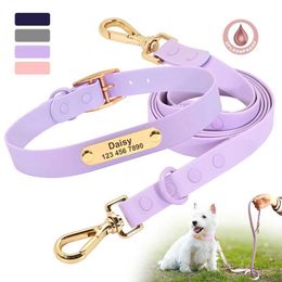 Dog Collars Leashes Custom Engraved Collar Leash Set Waterproof PVC Dogs Cat Necklace Personalized Pet ID Lead Rope For Small Large H240522