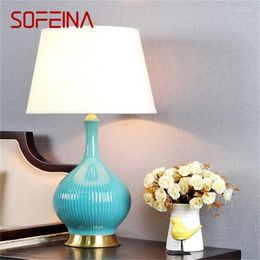 Table Lamps SOFEINA Ceramic Lamp Copper Contemporary Luxury Pale Blue Desk Light LED For Home Bedsides