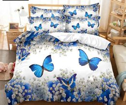 Bedding sets Blue Butterfly Duvet Cover Set King Queen Twin Size Double Bed Single 3D Sets Pink Quilt with 2 cases H240521 QYQF