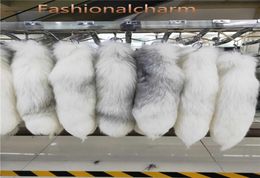 40cm/16"-Long 100% Real Genuine Fox Fur Tail Keychians Plush Pom Poms Cosplay Toy Keyrings Car KeyChain Bag Charm Tassels3117320